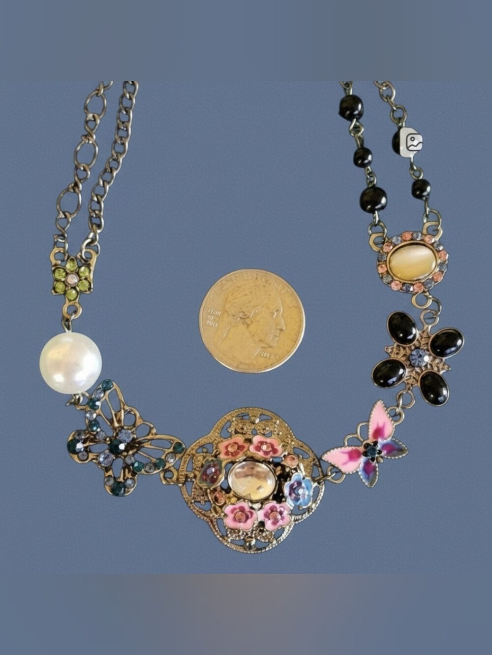 🦋🌺Clavicle-Type Butterfly Multicolor Floral Necklace NWOT🪻🦋